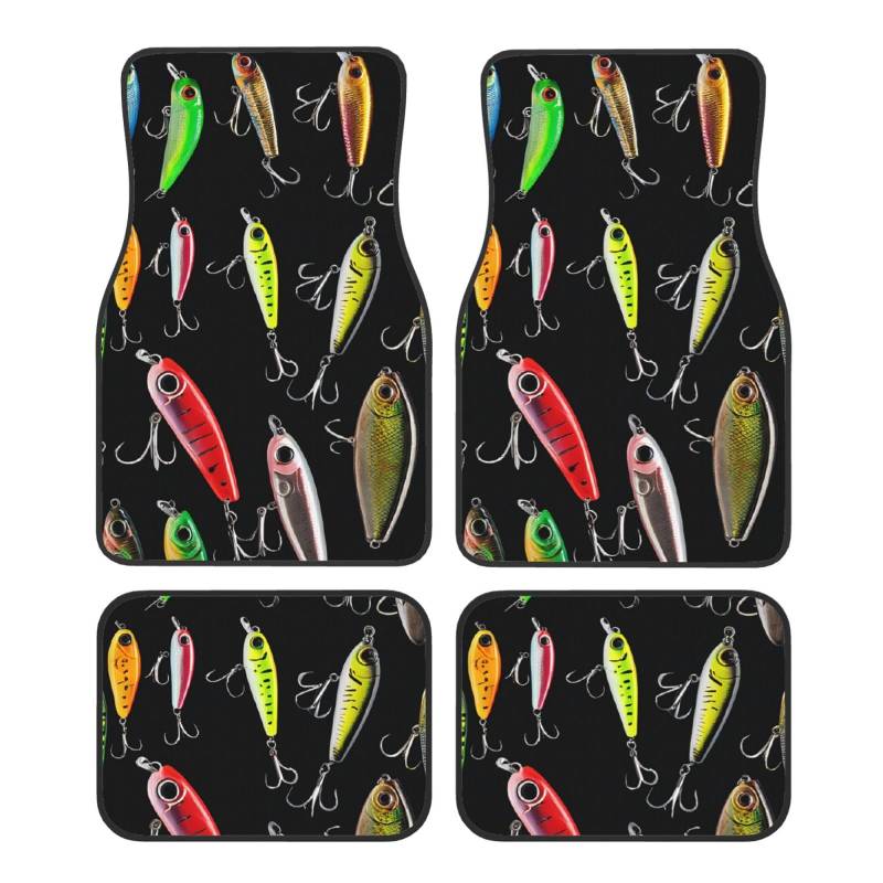 Fishing Lure Premium Vollseite Bedruckte Fußmatten für PKW LKW SUV 4-teilige Allwetter Automatten mit Universal Fit Design von SMSJTMWHN