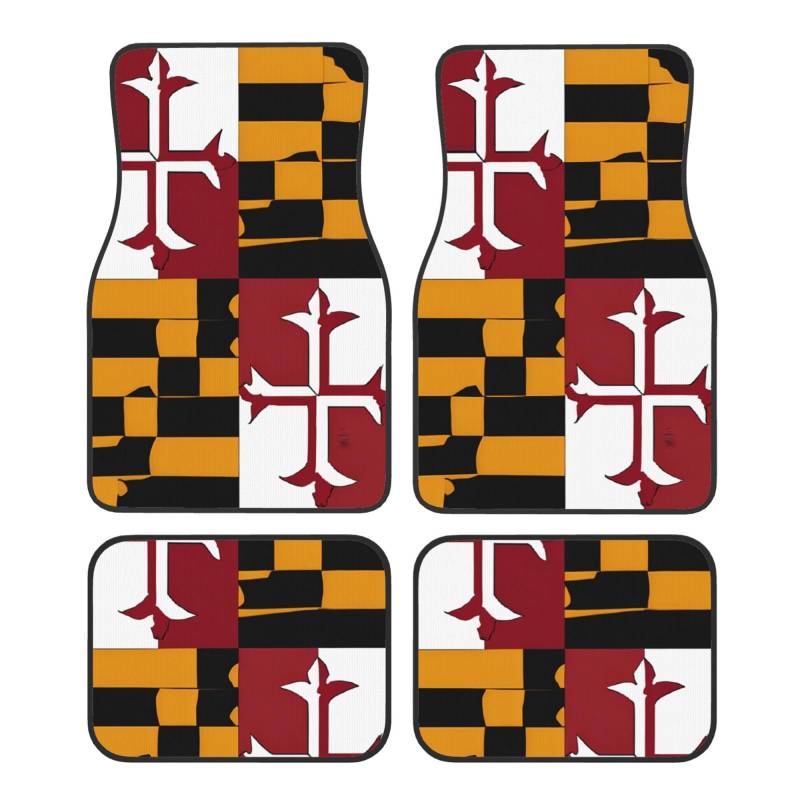 Flag of Maryland Premium Fullpage Printed Floor Mats for Cars Trucks SUV 4-teilige Allwetter Automatten mit Universal Fit Design von SMSJTMWHN