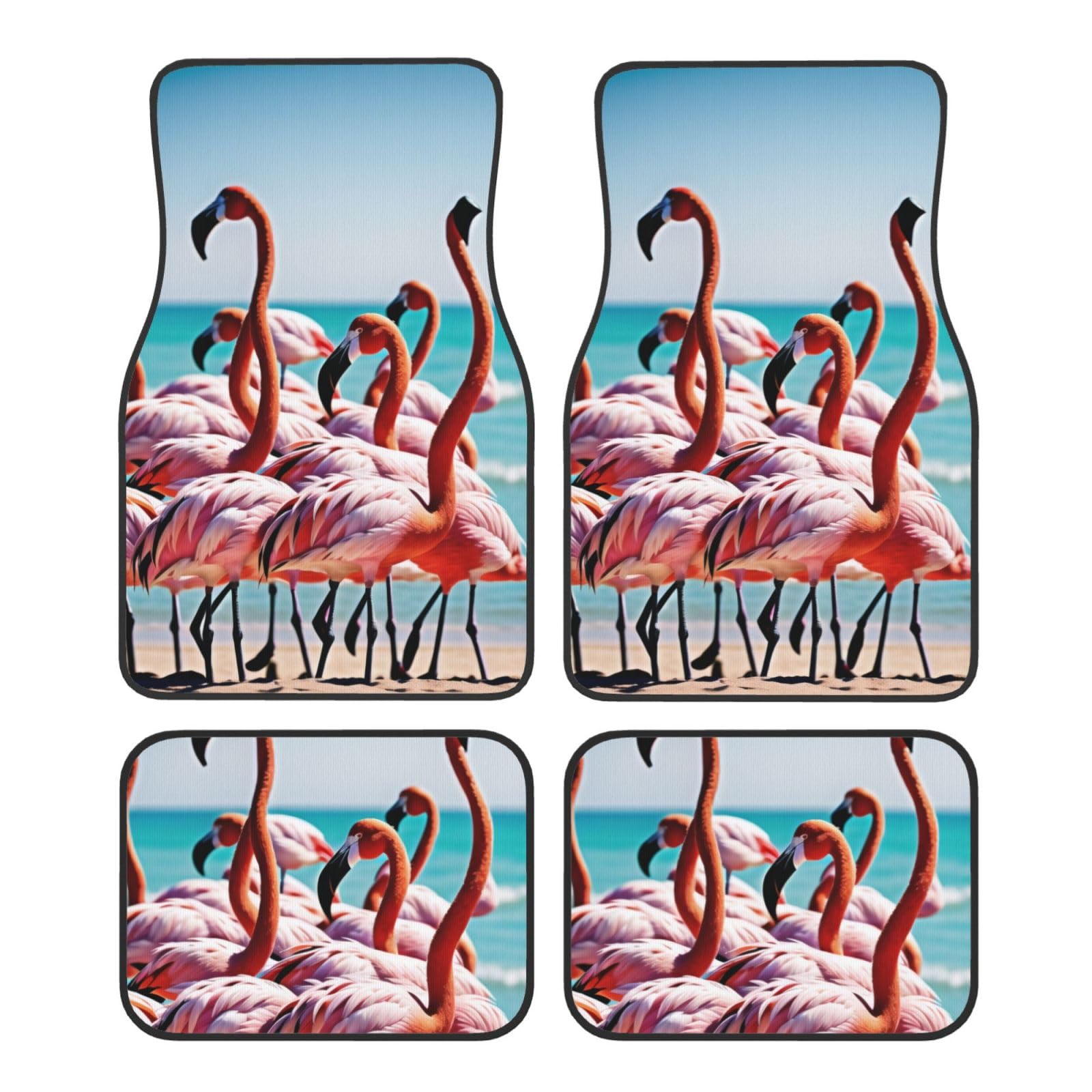 Flamingos On The Beach Premium Vollseite Bedruckte Fußmatten für PKW LKW SUV 4-teilige Allwetter Automatten mit Universal Fit Design von SMSJTMWHN