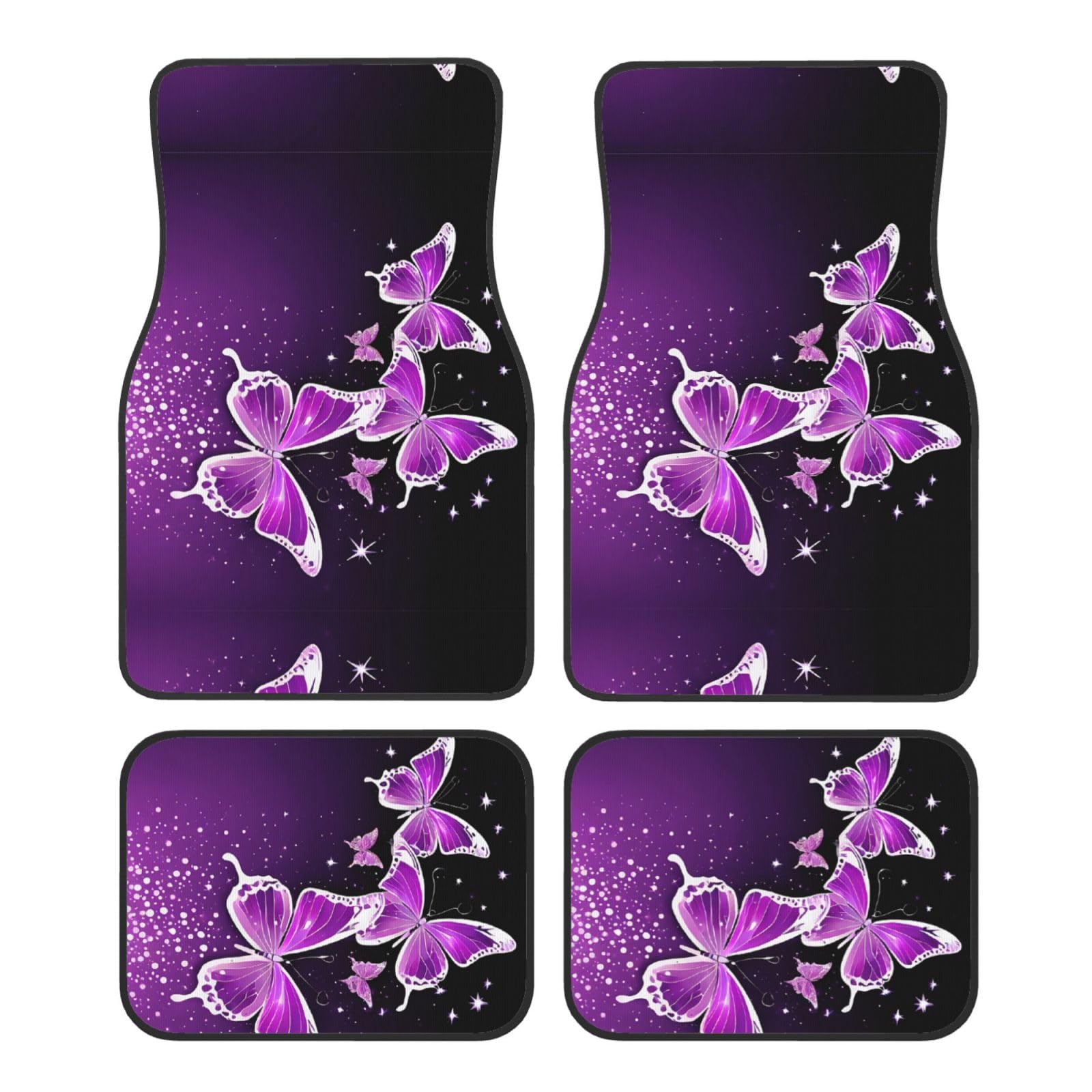 Lovely Purple Butterfly Premium Vollseite bedruckte Fußmatten für Autos LKW SUV 4-teilige Allwetter Automatten mit universeller Passform Design von SMSJTMWHN