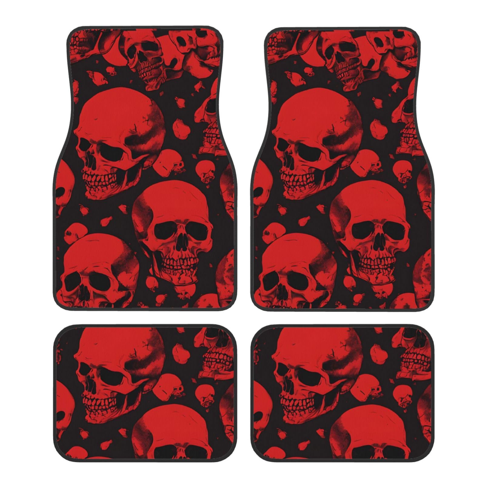 Red Skulls Premium Vollseite Bedruckte Fußmatten für PKW LKW SUV 4-teilige Allwetter Automatten mit Universal Fit Design von SMSJTMWHN