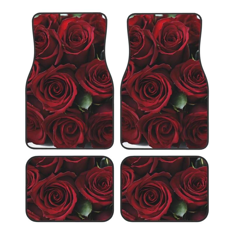 Red and Black Rose Premium Fullpage Printed Floor Mats for Cars Trucks SUV 4-Piece Allwetter Car Mats with Universal Fit Design von SMSJTMWHN