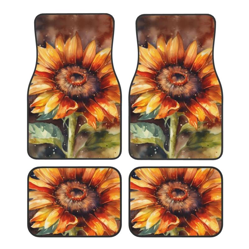 Sunflower Pattern Premium Fullpage Printed Floor Mats for Cars Trucks SUV 4-Piece Allwetter Car Mats with Universal Fit Design von SMSJTMWHN