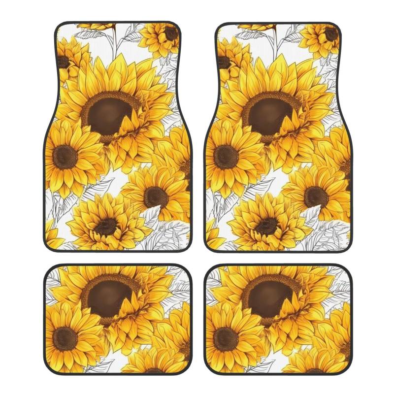 Sunflowers Printed Premium Fullpage Printed Floor Mats for Cars Trucks SUV 4-teilige Allwetter Automatten mit Universal Fit Design von SMSJTMWHN