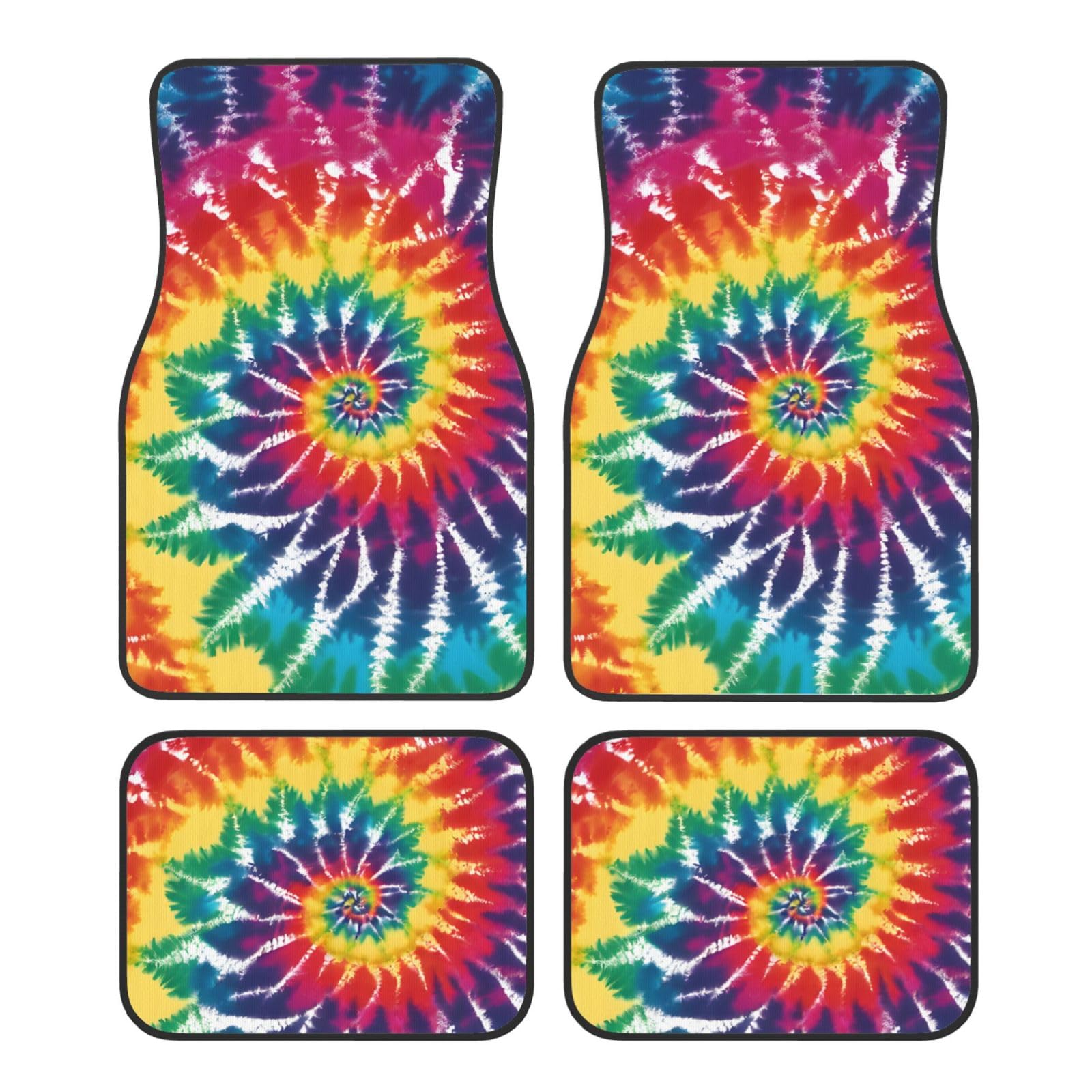 Tie Dye Rainbow Premium Vollseite Bedruckte Fußmatten für PKW LKW SUV 4-teilige Allwetter Automatten mit Universal Fit Design von SMSJTMWHN