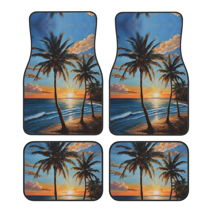 Tropical Sunset Premium Vollseite Bedruckte Fußmatten für PKW LKW SUV 4-teilige Allwetter Automatten mit Universal Fit Design von SMSJTMWHN