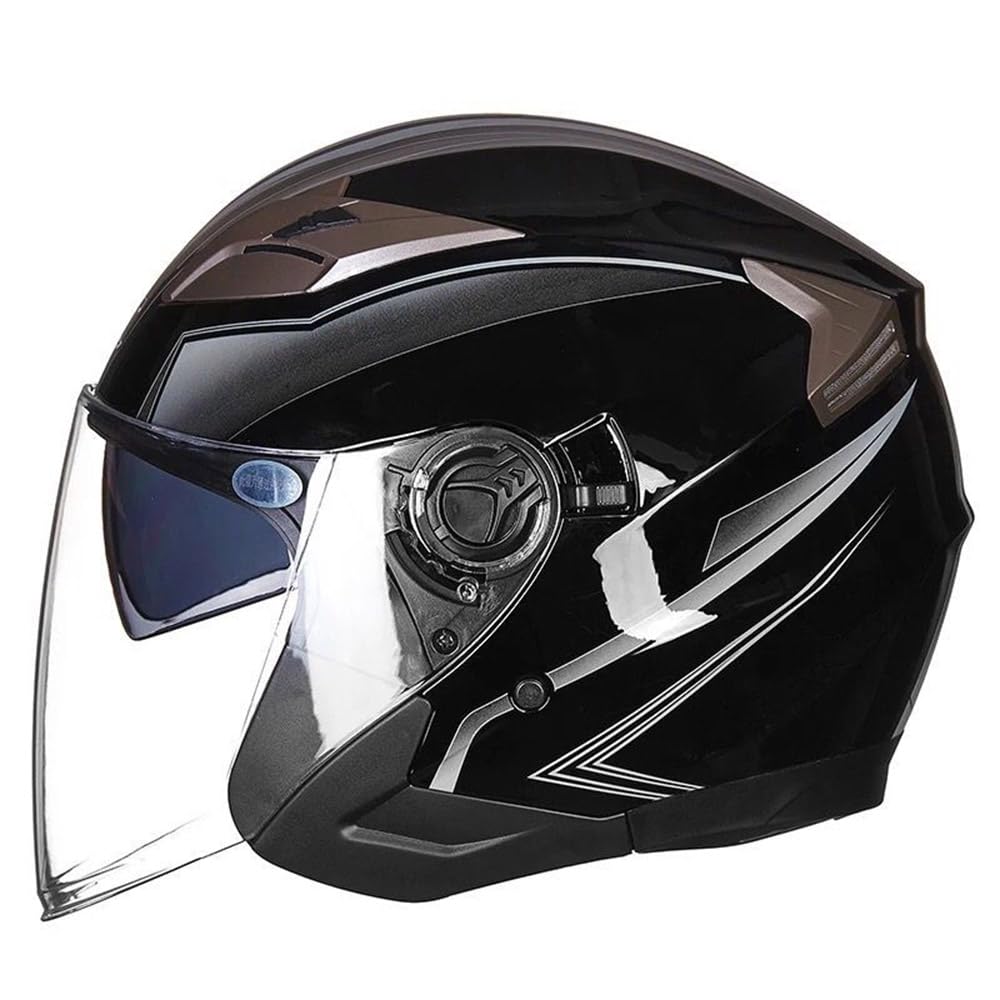 Motorradhelm Damen Herren 3/4 Half Face Helm Klapphelm DOT/ECE-Zertifizierter Mit Doppelvisier Sonnenblende Helm Jethelm Downhill Helm Mopedhelm Schutzhelm Für Cruiser Chopper,Black/C-L von SMTSEC