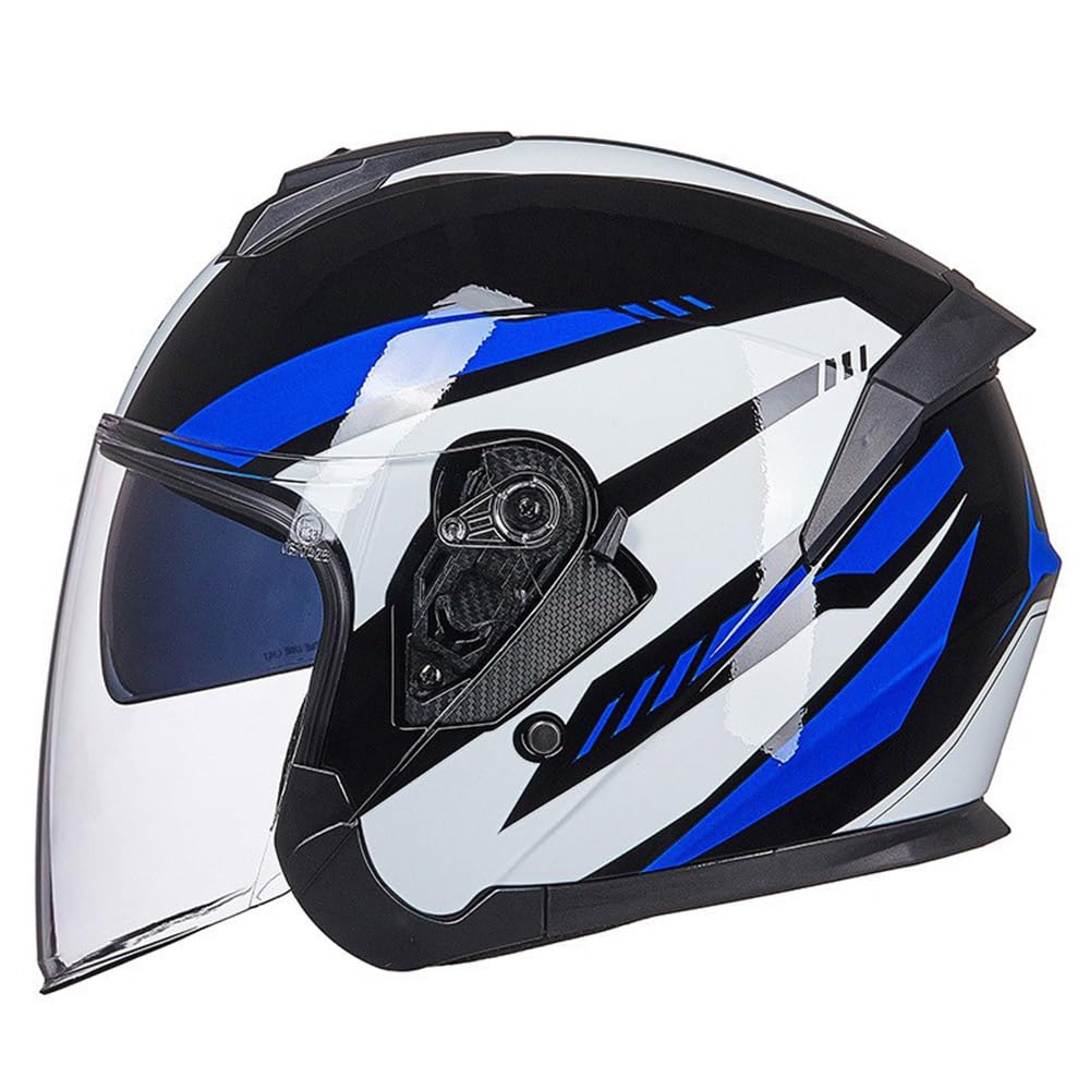 SMTSEC Motorradhelm Damen Herren 3/4 Half Face Helm Klapphelm DOT/ECE-Zertifizierter Mit Doppelvisier Sonnenblende Helm Jethelm Downhill Helm Mopedhelm Schutzhelm Für Cruiser Chopper,Blue/A-M von SMTSEC