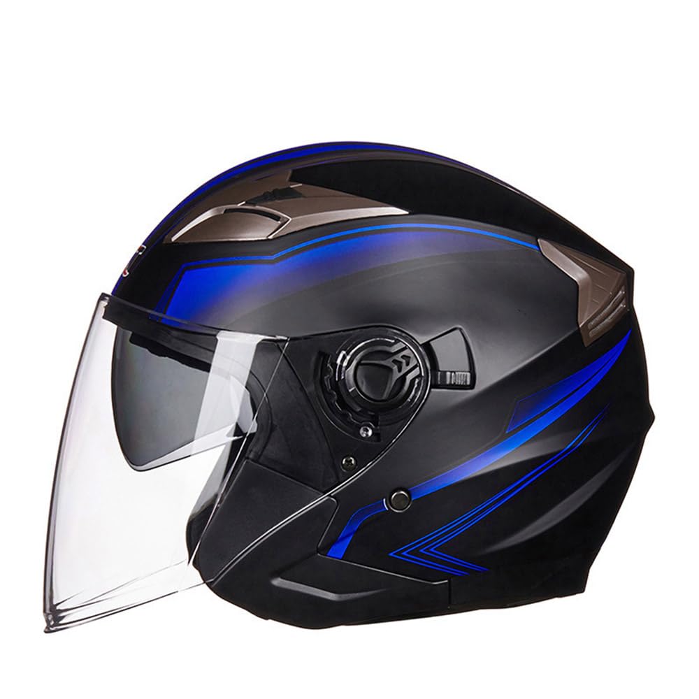 SMTSEC Motorradhelm Damen Herren 3/4 Half Face Helm Klapphelm DOT/ECE-Zertifizierter Mit Doppelvisier Sonnenblende Helm Jethelm Downhill Helm Mopedhelm Schutzhelm Für Cruiser Chopper,Blue/A-XL von SMTSEC