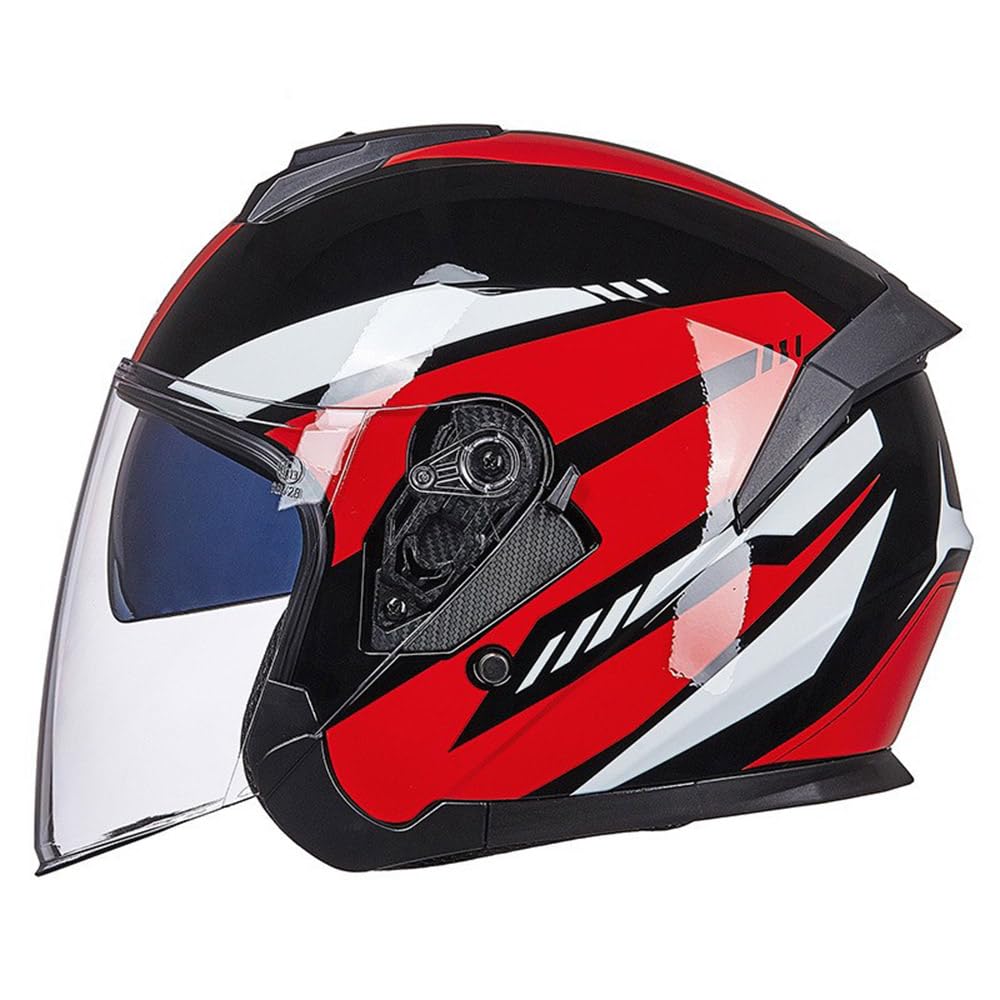 SMTSEC Motorradhelm Damen Herren 3/4 Half Face Helm Klapphelm DOT/ECE-Zertifizierter Mit Doppelvisier Sonnenblende Helm Jethelm Downhill Helm Mopedhelm Schutzhelm Für Cruiser Chopper,Red/A-L von SMTSEC