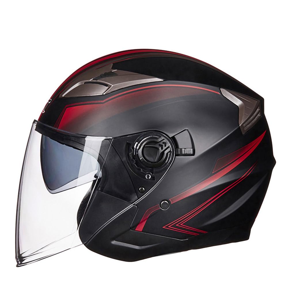 SMTSEC Motorradhelm Damen Herren 3/4 Half Face Helm Klapphelm DOT/ECE-Zertifizierter Mit Doppelvisier Sonnenblende Helm Jethelm Downhill Helm Mopedhelm Schutzhelm Für Cruiser Chopper,Red/A-L von SMTSEC