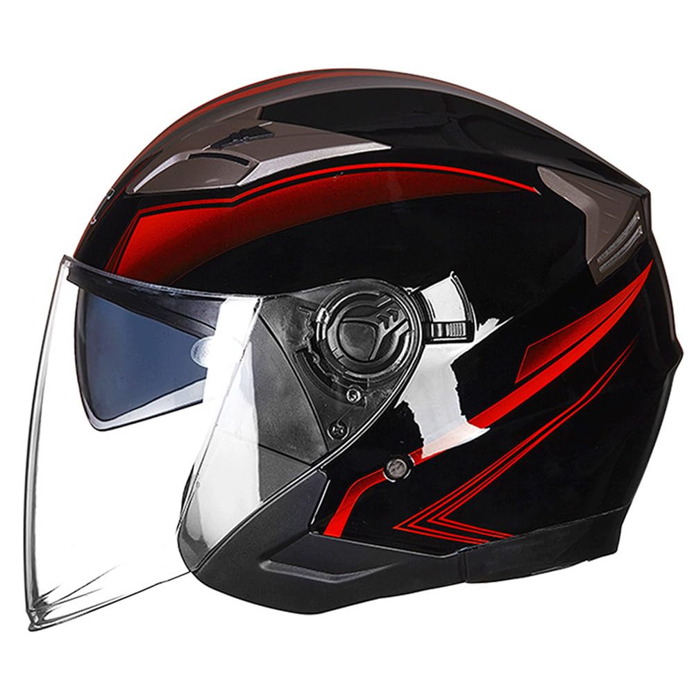 SMTSEC Motorradhelm Damen Herren 3/4 Half Face Helm Klapphelm DOT/ECE-Zertifizierter Mit Doppelvisier Sonnenblende Helm Jethelm Downhill Helm Mopedhelm Schutzhelm Für Cruiser Chopper,Red/B-M von SMTSEC