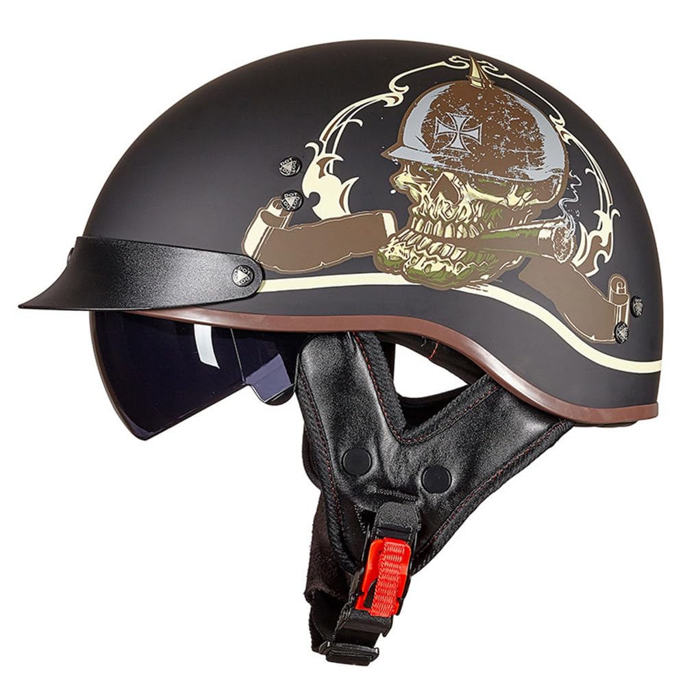 Motorradhelm Damen Herren Carbon Fiber Retro Halbschalenhelm DOT/ECE-Zertifizierter Mit Schutzbrillen Scooter Helm Motorrad Downhill Helm Mopedhelm Schutzhelm Für Cruiser Chopper,Black/C-L von SMTSEC