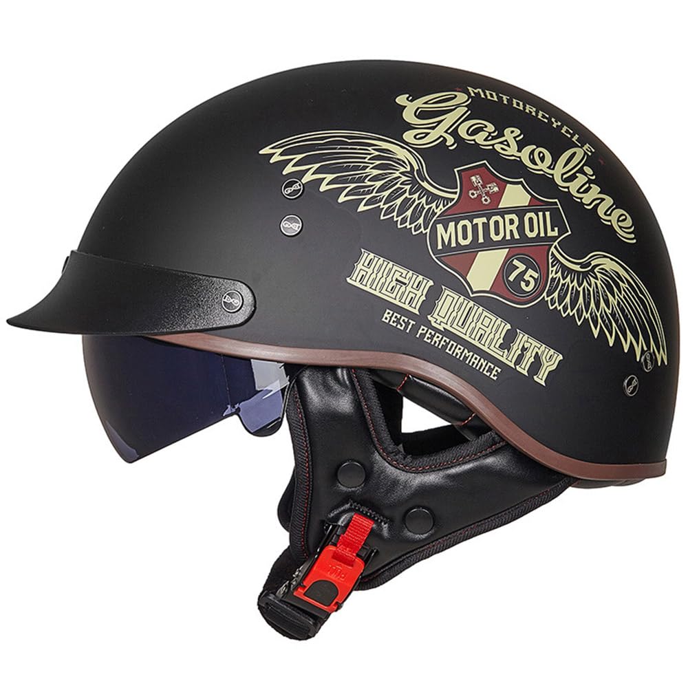 SMTSEC Motorradhelm Damen Herren Carbon Fiber Retro Halbschalenhelm DOT/ECE-Zertifizierter Mit Schutzbrillen Scooter Helm Motorrad Downhill Helm Mopedhelm Schutzhelm Für Cruiser Chopper,Black/D-M von SMTSEC