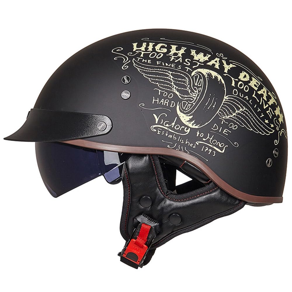 Motorradhelm Damen Herren Carbon Fiber Retro Halbschalenhelm DOT/ECE-Zertifizierter Mit Schutzbrillen Scooter Helm Motorrad Downhill Helm Mopedhelm Schutzhelm Für Cruiser Chopper,Black/E-XXL von SMTSEC