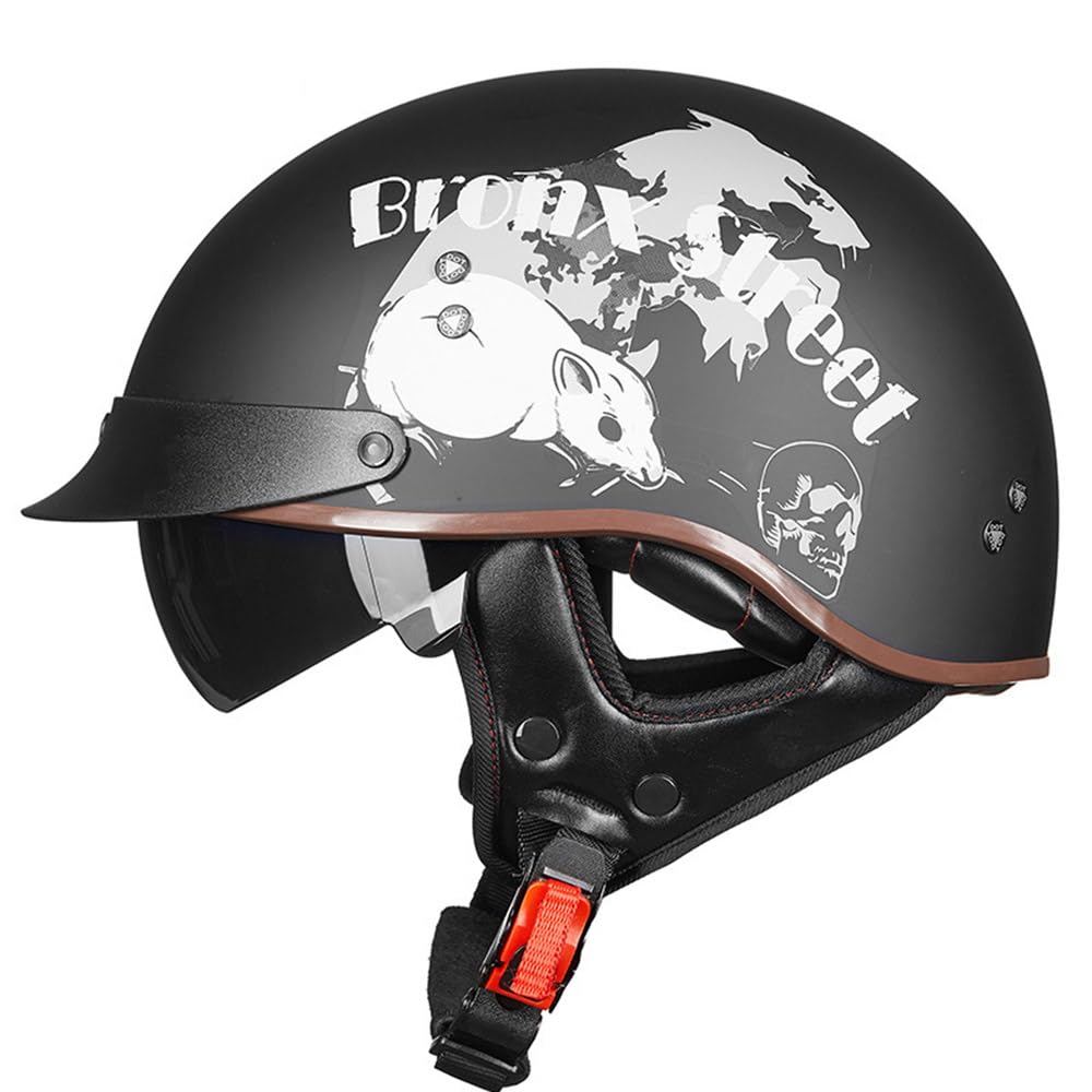 SMTSEC Motorradhelm Damen Herren Carbon Fiber Retro Halbschalenhelm DOT/ECE-Zertifizierter Mit Schutzbrillen Scooter Helm Motorrad Downhill Helm Mopedhelm Schutzhelm Für Cruiser Chopper,Black/F-XXL von SMTSEC