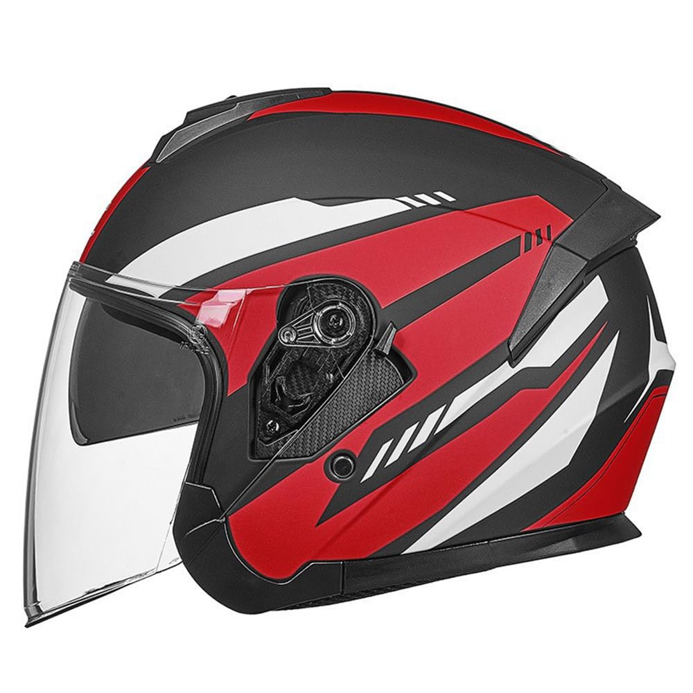 SMTSEC Motorradhelm Damen Herren 3/4 Half Face Helm Klapphelm DOT/ECE-Zertifizierter Mit Doppelvisier Sonnenblende Helm Jethelm Downhill Helm Mopedhelm Schutzhelm Für Cruiser Chopper,Red/B-L von SMTSEC