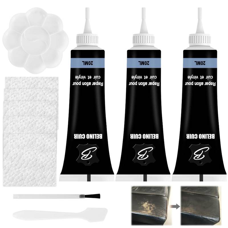 Leder Reparatur Set 3 Stück Leder Reparatur Set Schwarz Lederreparatur Creme Leder Kratzer Reparatur Paste Leder-Restaurator zum Restaurierung Risse von Sofas, Möbeln, Lederjacke, Bootssitz (Schwarz) von SMTelegance