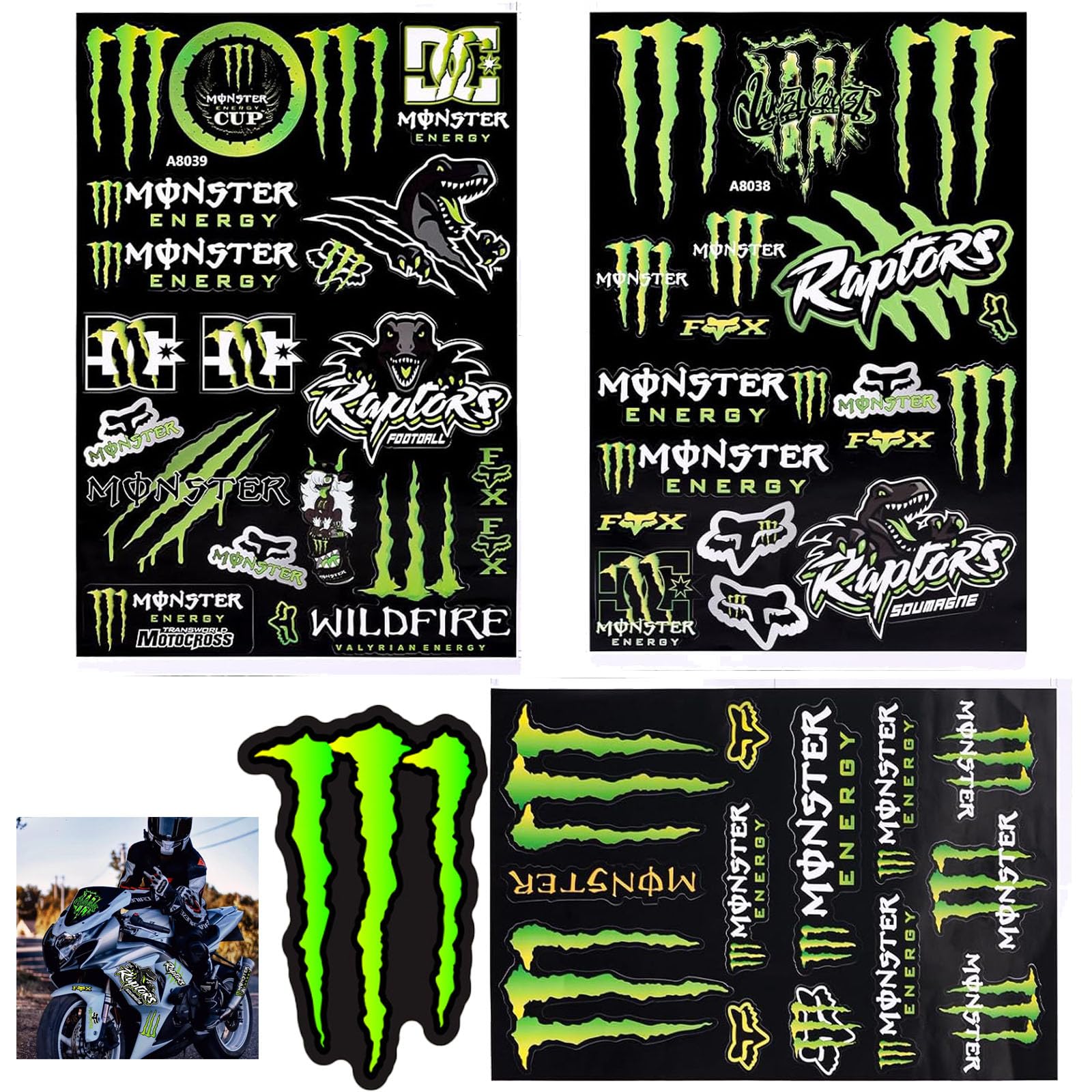 Helm Aufkleber 4 Stück Motorrad Sticker Sticker Motorrad Monster Energy Aufkleber Monster Sticker Monster Aufkleber geeignet für Motorrad Skateboard und Dirtbike Enthusiasten von SMTelegance