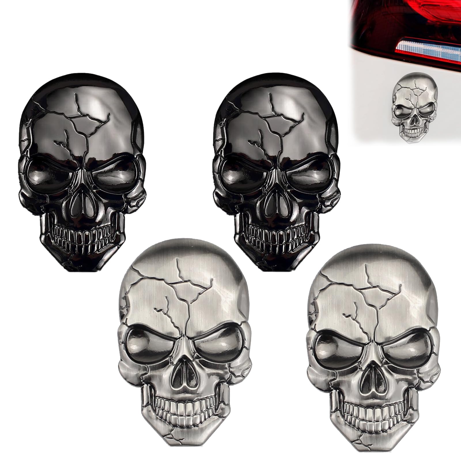 SMTelegance Totenkopf Aufkleber 4PCS Helm Aufkleber Aufkleber Totenkopf Metallschädel Autoaufkleber 3D Aufkleber Auto Totenkopf Autoaufkleber Totenkopf für Motorräder Autos Helme von SMTelegance