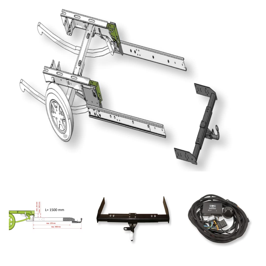 Anhängerkupplung Variabel für Sunlight Wohnmobile Ducato, Peugeot Boxer, Citroen Jumper Pritsche (BJ ab 2006) inkl. Rahmenverlängerung L=1500 mm & 13-poligem fahrzeugspezifischen Elektrosatz von SMV-Metall GmbH