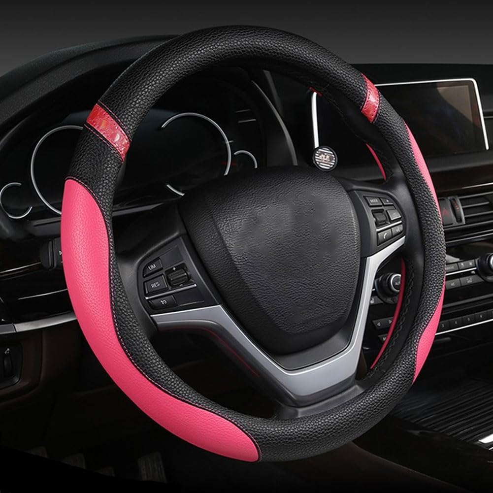 Lenkradbezug Auto für Toyota Prius XW50 MK4 2016-2022, Lenkrad Abdeckung Anti Rutsch, Lenkradschutz Auto 37-38cm Universal Mode Autozubehör,Rose-Red-PU von SNAHLPER