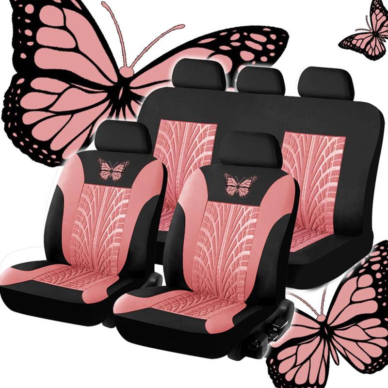 SNXLW 5 Sitzplätze Universal Auto Sitzbezüge Sets für Mini Hatch/Countryman/Clubman/Cabrio/Paceman R60 F60 R55 F54 R50 R56 Autositzbezug Vorne Hinten Schonbezüge,Pink von SNXLW