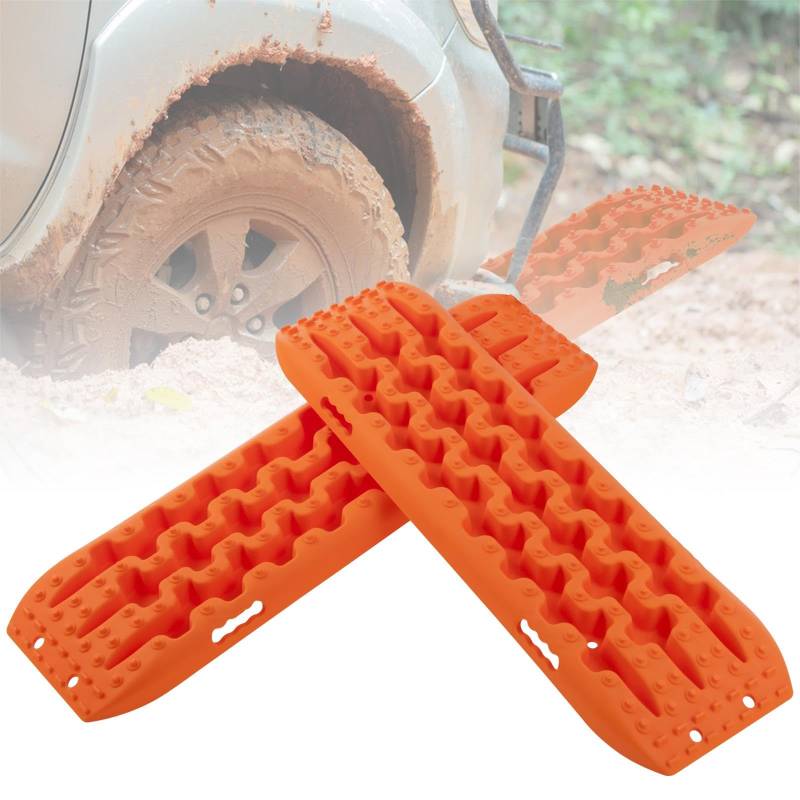 SOARS Sandbleche 2 Stück, Anfahrhilfe für Schlamm, Sand & Schnee, Recovery Board Offroad 10T Last, Reifenleiter für Geländewagen Wohnmobil PKW LKW (Orange, 107 x 31 x 7 cm) von SOARS