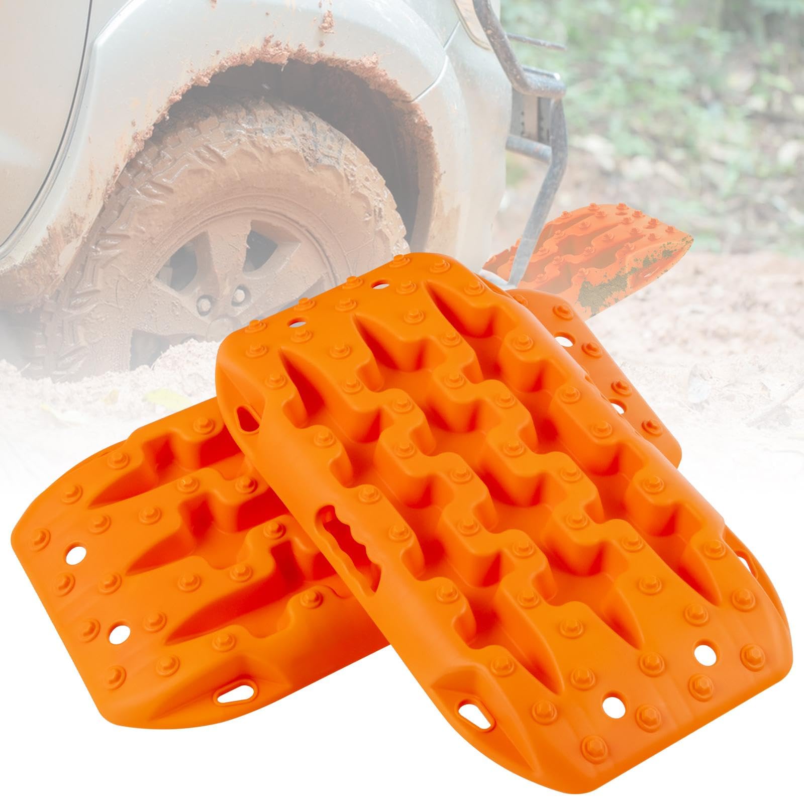 SOARS Sandbleche 2 Stück, Anfahrhilfe für Schlamm, Sand & Schnee, Recovery Board Offroad 10T Last, Reifenleiter für Geländewagen Wohnmobil PKW LKW (Orange, 58 x 31 x 6 cm) von SOARS