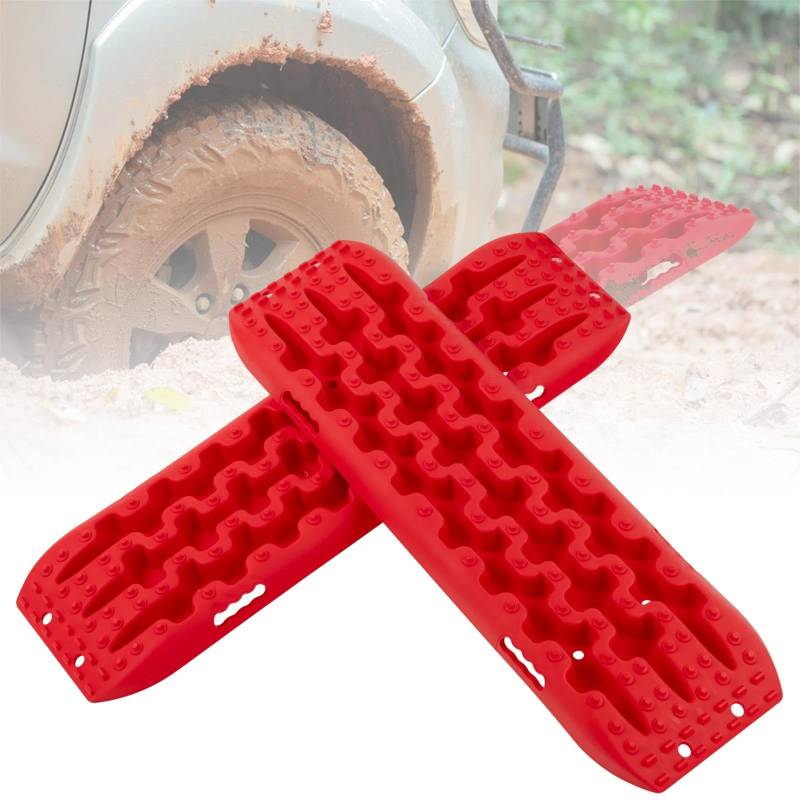 SOARS Sandbleche 2 Stück, Anfahrhilfe für Schlamm, Sand & Schnee, Recovery Board Offroad 10T Last, Reifenleiter für Geländewagen Wohnmobil PKW LKW (Rot, 107 x 31 x 7 cm) von SOARS