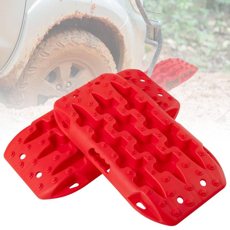 SOARS Sandbleche 2 Stück, Anfahrhilfe für Schlamm, Sand & Schnee, Recovery Board Offroad 10T Last, Reifenleiter für Geländewagen Wohnmobil PKW LKW (Rot, 58 x 31 x 6 cm) von SOARS