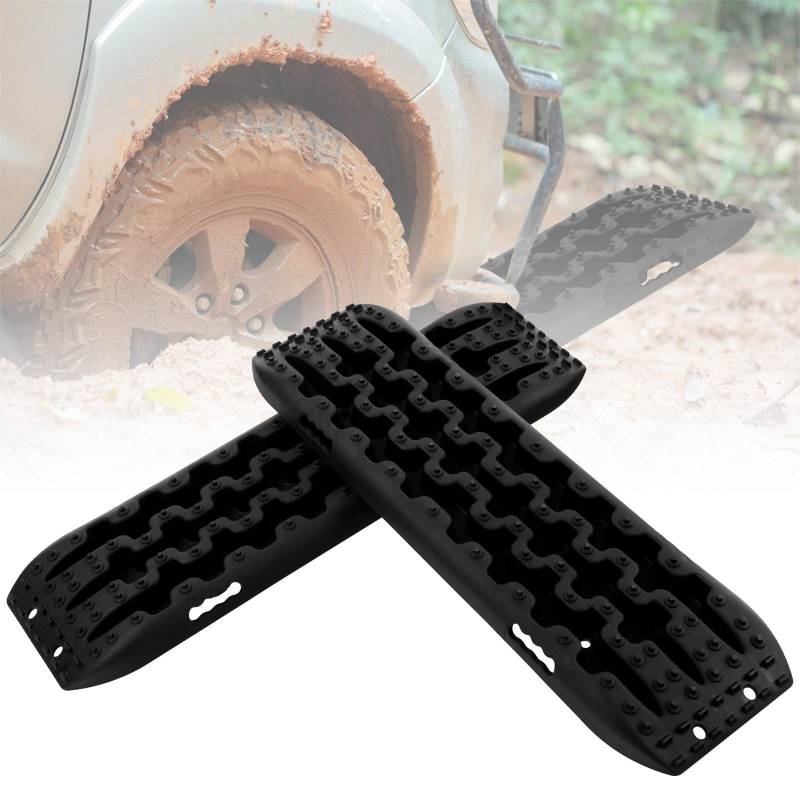 SOARS Sandbleche 2 Stück, Anfahrhilfe für Schlamm, Sand & Schnee, Recovery Board Offroad 10T Last, Reifenleiter für Geländewagen Wohnmobil PKW LKW (Schwarz, 107 x 31 x 7 cm) von SOARS