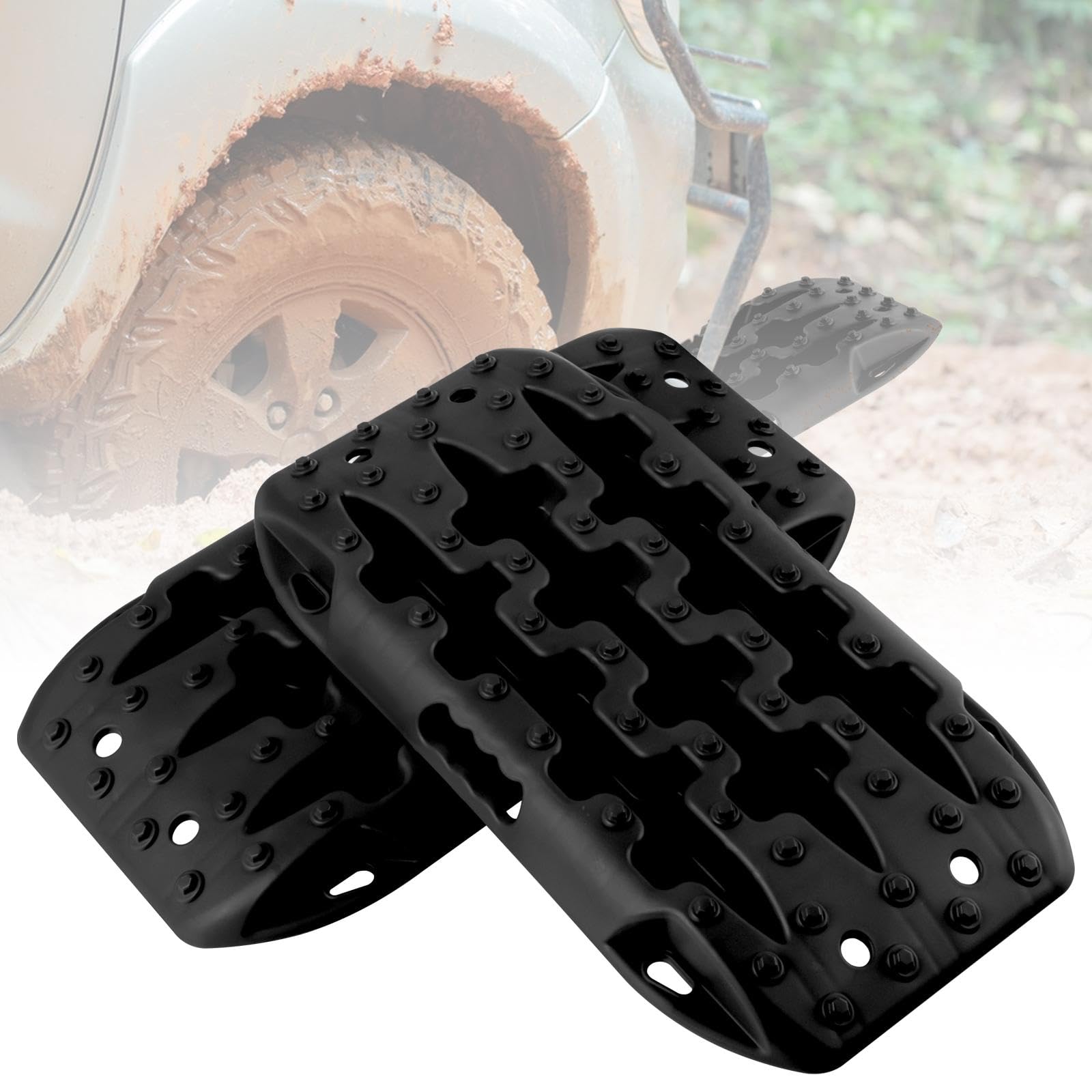 SOARS Sandbleche 2 Stück, Anfahrhilfe für Schlamm, Sand & Schnee, Recovery Board Offroad 10T Last, Reifenleiter für Geländewagen Wohnmobil PKW LKW (Schwarz, 58 x 31 x 6 cm) von SOARS