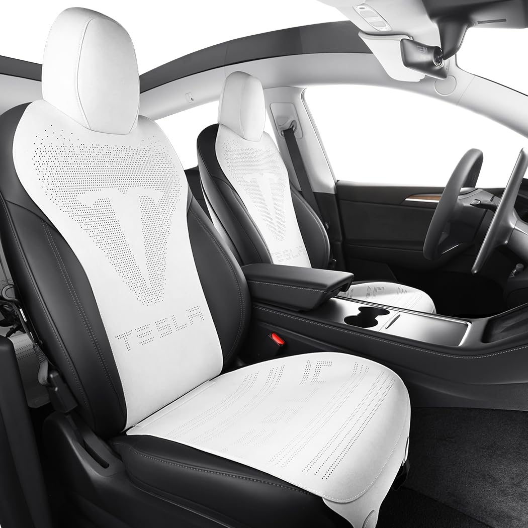 SOBONITO Tesla Auto-Sitzbezüge Set,Nur für Model passen,Schwere Tiefe Wildleder Auto-Sitzschoner,Auto-Schonbezüge (p-white, modelY) von SOBONITO