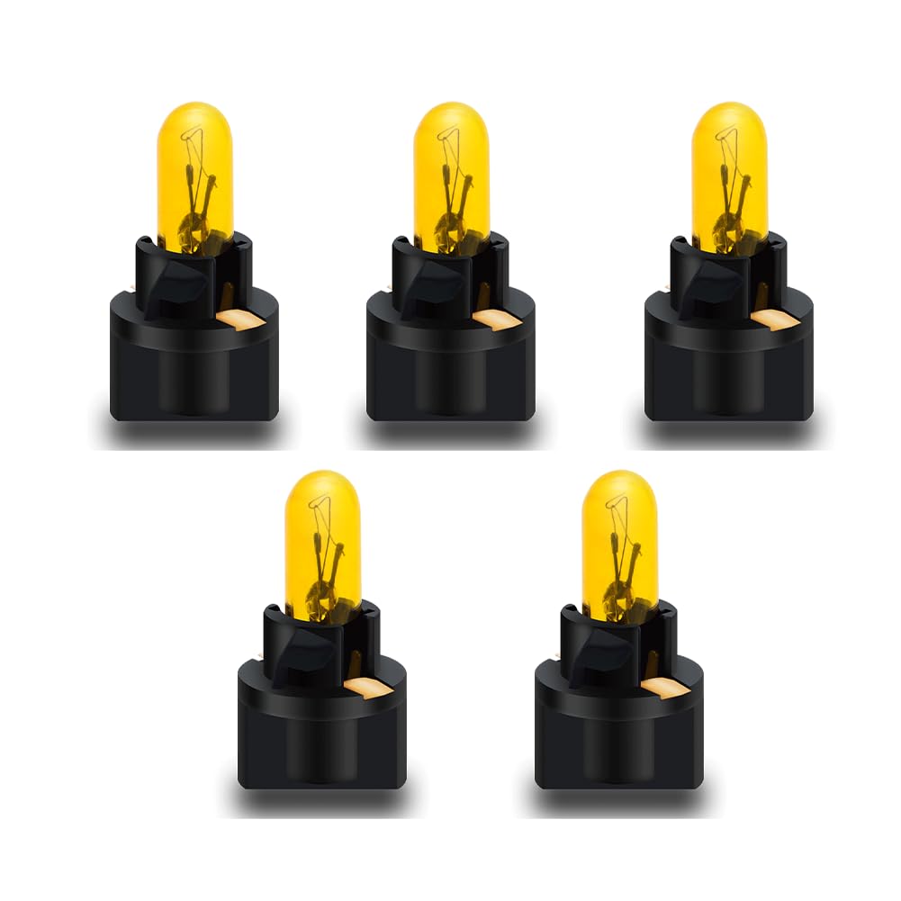 SOFOC T5 (Sockel-Mit-Nut) Halogen-Mini-Glühlampen für Armaturenbrettanzeigeleuchten und Kennzeichenleuchten 12V 1,2W Gelb 5 Stück von SOFOC