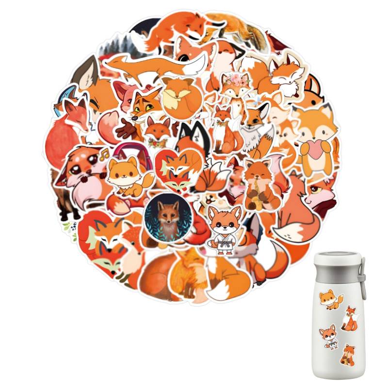 SOGHO 60 Pcs Füchse Aufkleber Für Laptop,Füchse Aufkleber Fox Sticker,Niedliche Fuchs-Aufkleber Für Kinder Und Jugendliche,Fuchs Sticker,Fox Aufkleber,Für Scrapbook,Skateboard,Auto,Gepäck von SOGHO