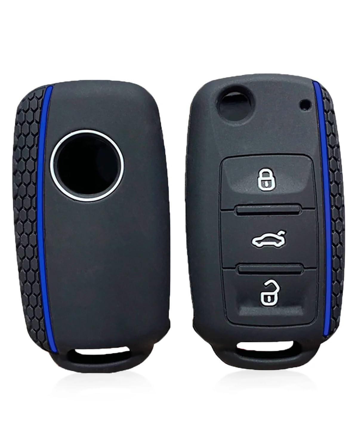 Autoschlüsselgehäus Für Golf Für Bora Für Jetta Für Skoda Für Yeti Für Superb Für Rapid Für Octavia Für SEAT Leon Ibiza Autoschlüsselgehäuse Autoschlüsselhülle(Black 1PC(Blueline)) von SOHINI