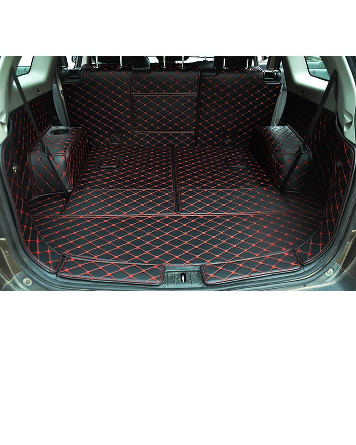 Boot Mat Boot Liner Für Captiva Für 7 Sitze Stamm Matten Synthetisches Material Cargo-Liner Boot Teppiche Hinten Innen Dekoration Zubehör Abdeckung Kofferraummatte(Black with red) von SOHINI