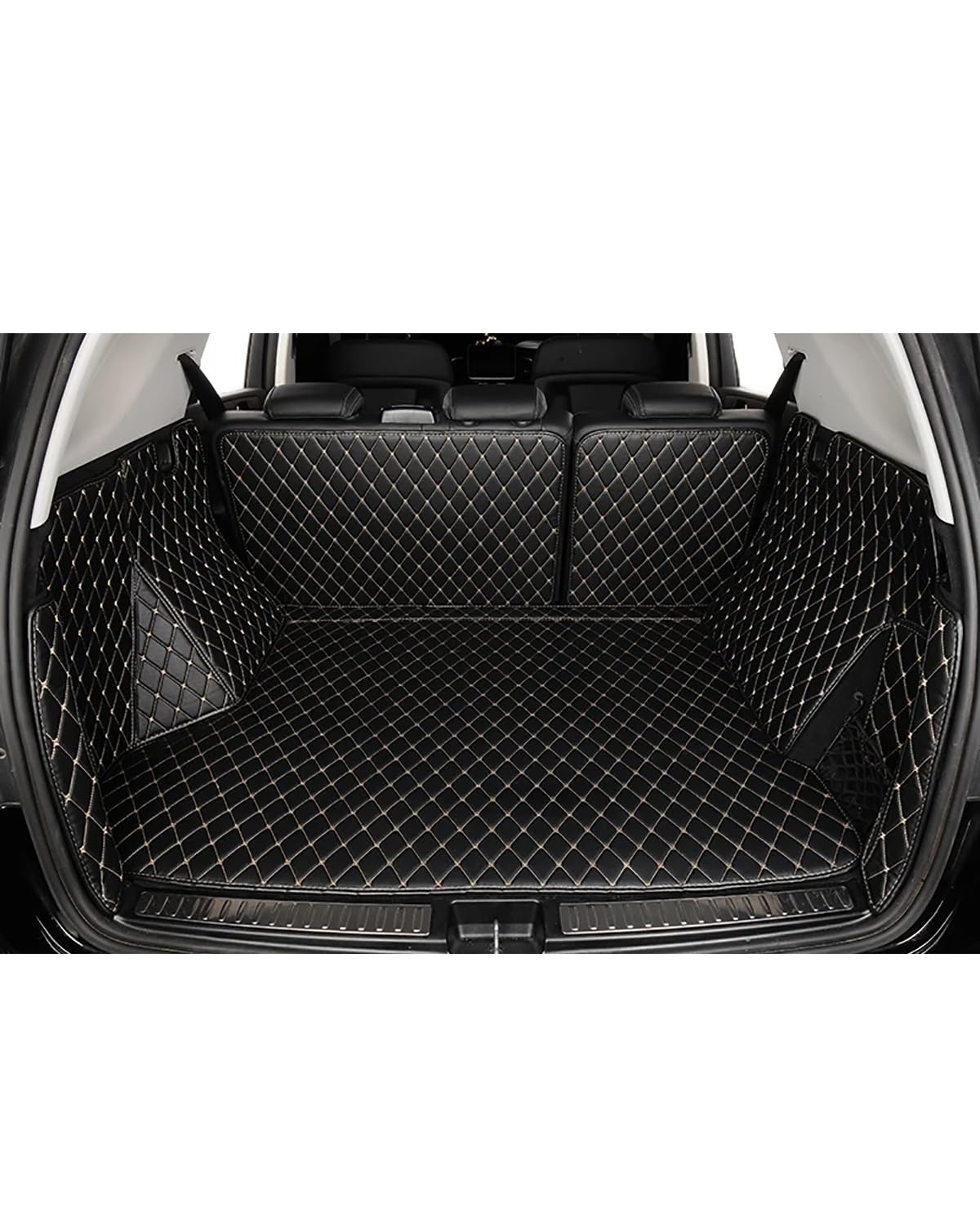 Boot Mat Boot Liner Für Chery Für Tiggo Für 8 Plus Pro Max 2020 2021 2022 2023 2024 Für 3 Reihe Sitze Auto Boot Teppich Auto Stamm Matten Kofferraummatte(Black beige) von SOHINI