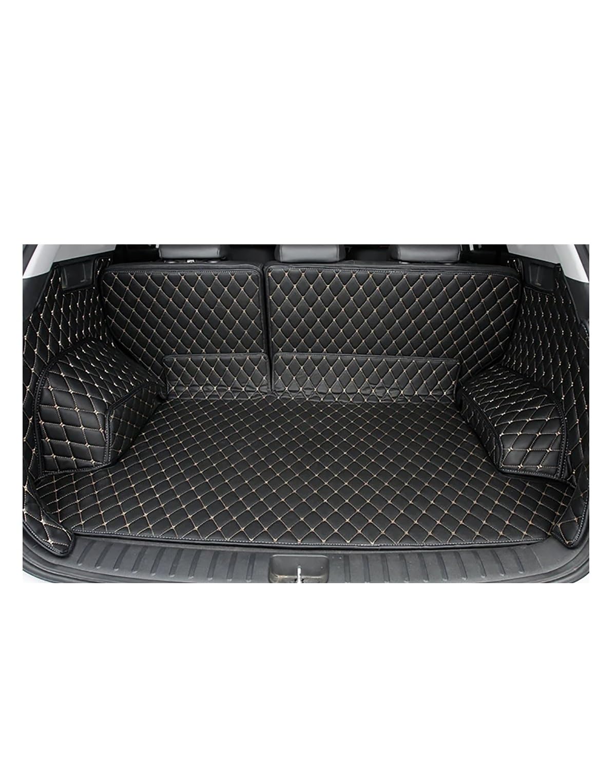 Boot Mat Boot Liner Für Jetour Für X70 Plus wasserdichte Synthetisches Material Auto Zubehör Kofferraum Matte Kofferraummatte(Black Gold) von SOHINI