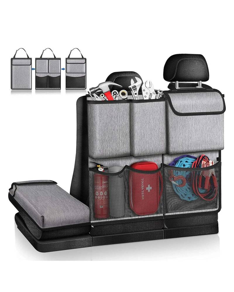 autositz Organizer Auto-Aufbewahrungs-Organizer, Kofferraumtasche, Universelle Rücksitz-Aufbewahrungstasche, Frachthalter, Taschen-Organizer, Universell Kofferraum Organizer Klett(Gray) von SOHINI