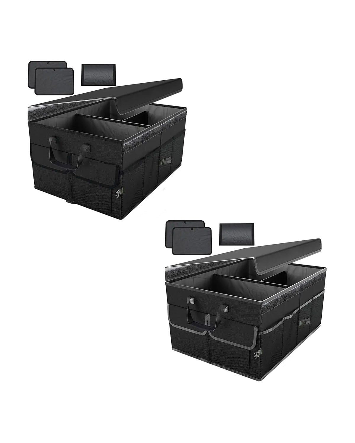 Kofferraum Organizer Generischer Kofferraum-Organizer Mit Deckel Verschleißfest Zusammenklappbare Aufbewahrungsbox Für Reiseutensilien Für LKW Auto Auto Kofferraumtasche(Black) von SOHINI