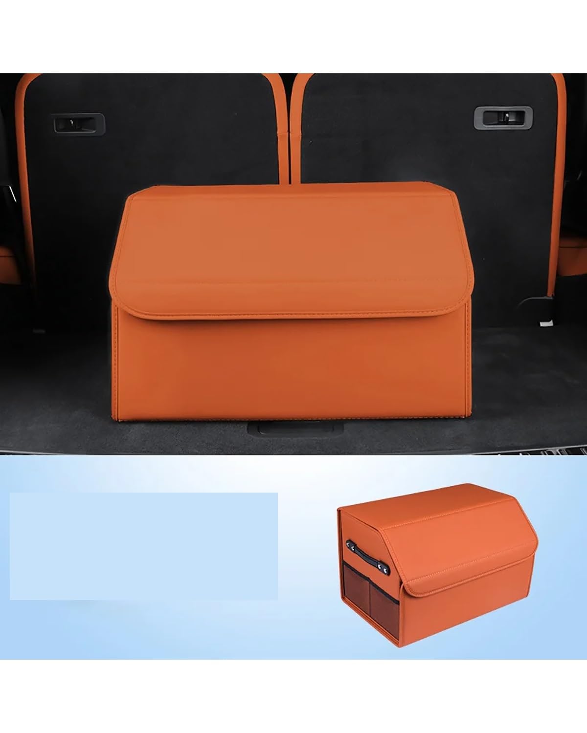 Kofferraum Organizer Kofferraum-Aufbewahrungsbox Für Universalautos. Führende Ideale Leder-Gepäckaufbewahrungs-Klappboxen, Innenausstattung Auto Kofferraumtasche(Orange) von SOHINI