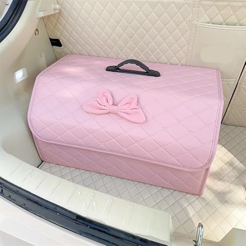 Kofferraum Organizer Niedlicher Kofferraum-Organizer Für Damen, Mehrere Funktionelle Autoutensilien Für Verstauen Und Aufräumen Der Kofferraum-Aufbewahrungsbox Auto Kofferraumtasche(Bow - Pink-L) von SOHINI