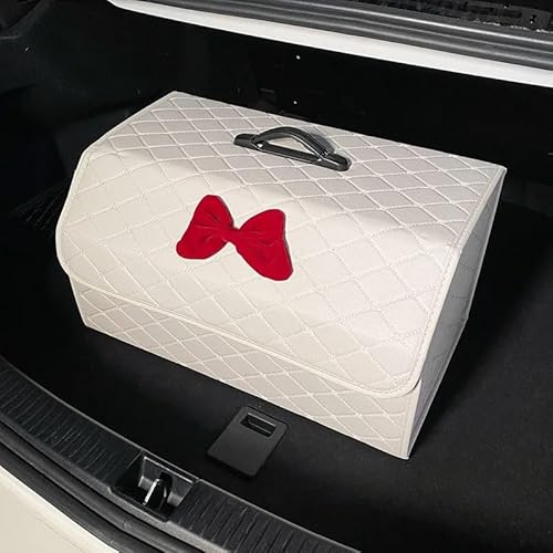 Kofferraum Organizer Niedlicher Kofferraum-Organizer Für Damen, Mehrere Funktionelle Autoutensilien Für Verstauen Und Aufräumen Der Kofferraum-Aufbewahrungsbox Auto Kofferraumtasche(Bow - White -L) von SOHINI