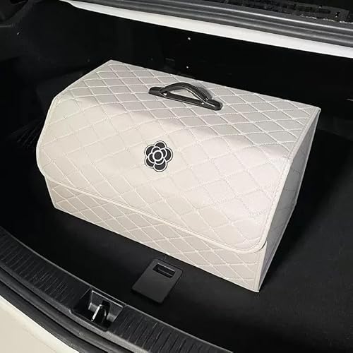 Kofferraum Organizer Niedlicher Kofferraum-Organizer Für Damen, Mehrere Funktionelle Autoutensilien Für Verstauen Und Aufräumen Der Kofferraum-Aufbewahrungsbox Auto Kofferraumtasche(Camellia - White - von SOHINI