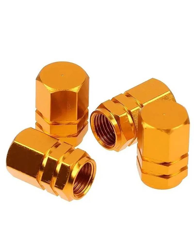 Ventilkappen 4 Pcs Bunte Aluminium Legierung Reifen Kappe Autos Hexagon Rad Reifen Kappen Ventilkappen Auto(Gold) von SOHINI