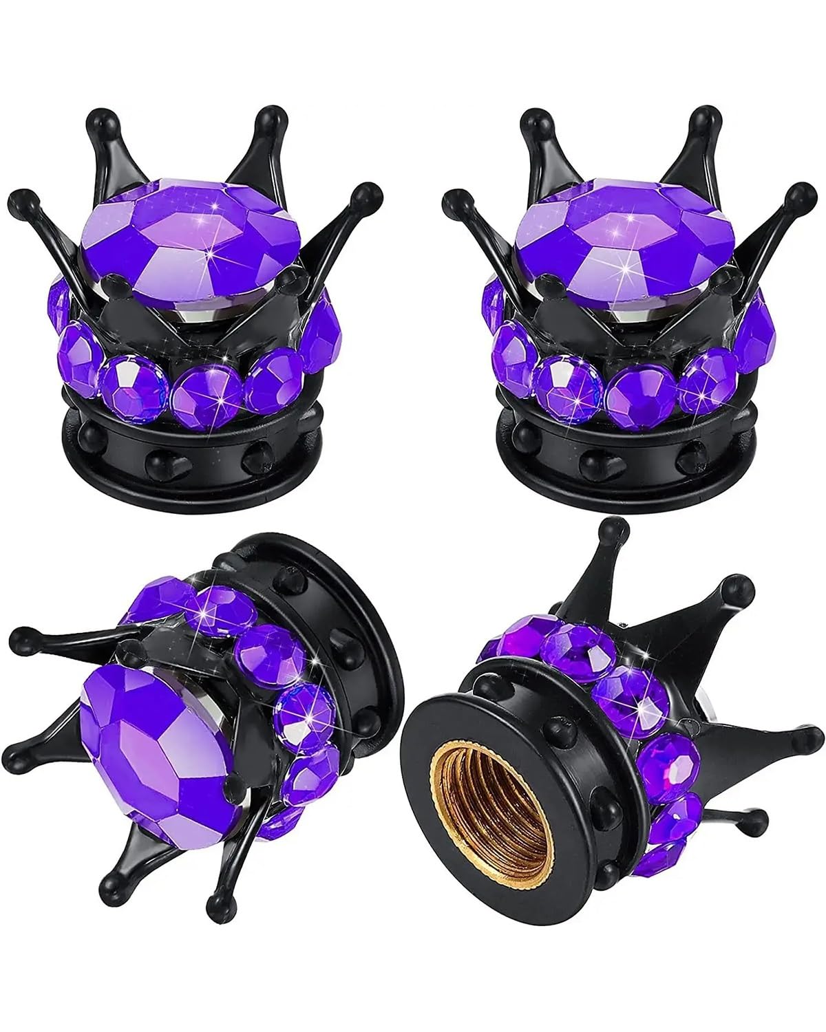 Ventilkappen 4 Stücke Crown Reifen Ventil Stem Caps Bling Handgemachte Kristall Strass Universal Zubehör Für Auto Ventilkappen Auto(Purple 4pcs) von SOHINI
