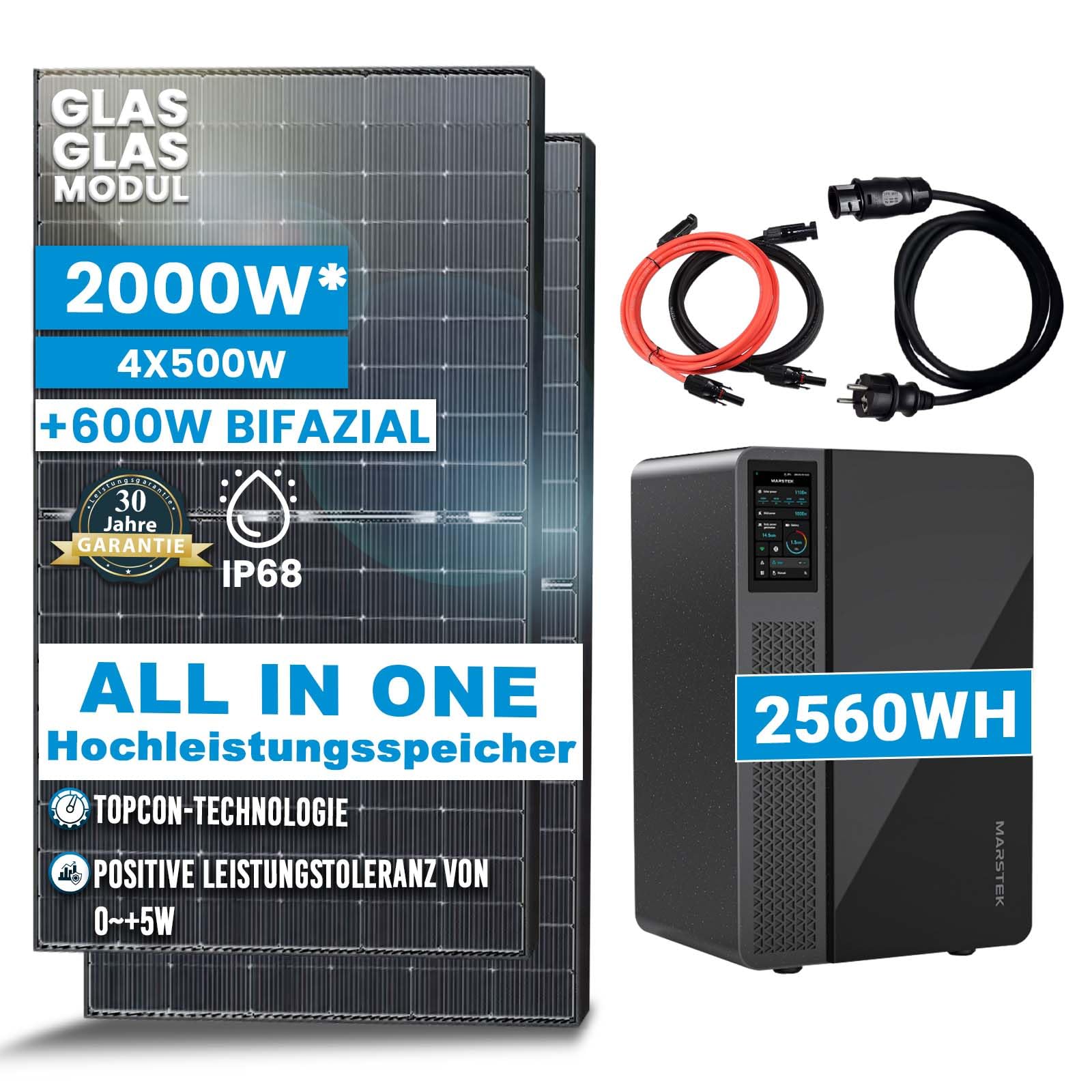 2000W/800W Balkonkraftwerk mit Speicher Komplettset 2,56kWh Marstek Jupiter C Speicher inkl. 800W integrietem Wechselrichter | Plug and Play Smart Mini PV Anlage (Ohne Motangepaket) von SOLAR-HOOK etm