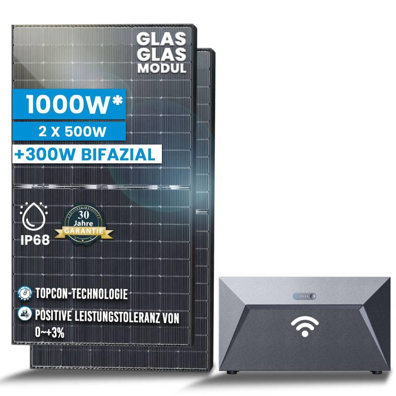 Solar-Hook® 1000W Bifaziale Module mit Solarspeicher 1,6kWh Anker SOLIX Solarbank E1600 Speicher für Photovoltaik Balkonkraftwerk von SOLAR-HOOK etm